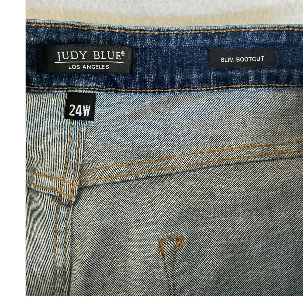 Judy Blue Slim Bootcut Jeans Womens 24W Blue Distressed Medium Wash JB88290 - Picture 4 of 9